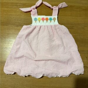 Pink Seersucker Dress with Ice Cream Embroidery